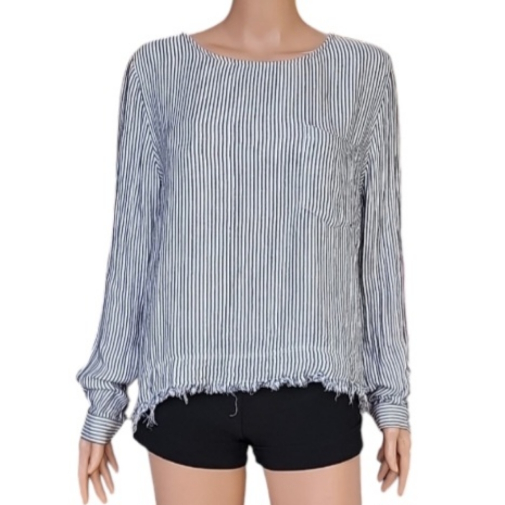 Anthropologie Cloth & Stone Black/White Striped Lace Up Raw Hem Size L Large‎ - Picture 2 of 10